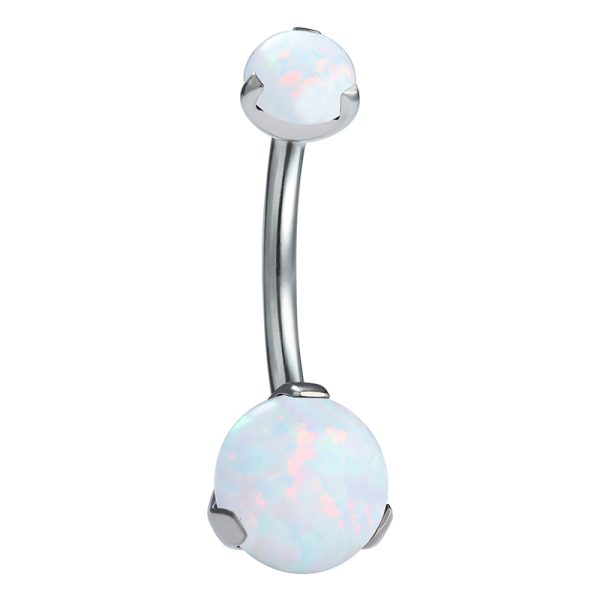 Double Claw Set Opal Titanium Navel Ring - Image 2