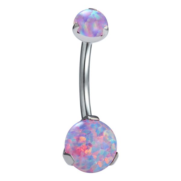 Double Claw Set Opal Titanium Navel Ring - Image 2