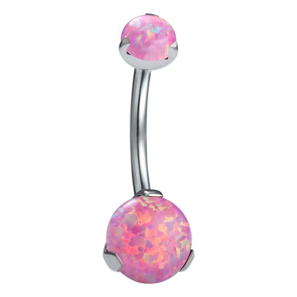 Double Threaded Prong Set Opal Titanium Navel Ring - Image 2