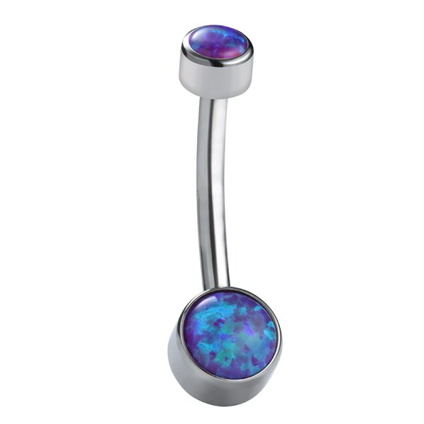 Bezel Set Opal Titanium Belly Button Ring - Image 3