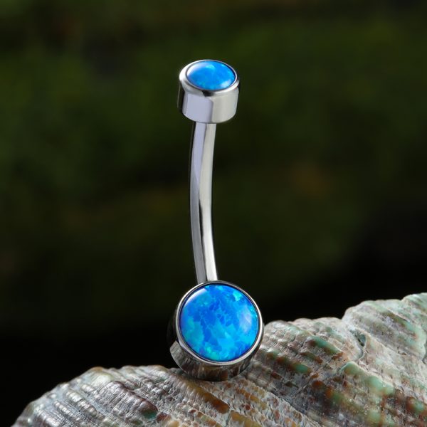 Bezel Set Opal Titanium Navel Ring - Image 3