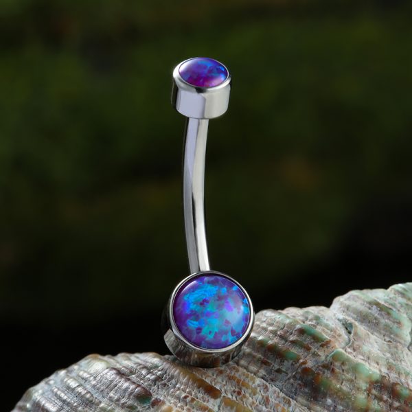 Bezel Set Opal Titanium Belly Button Ring - Image 2