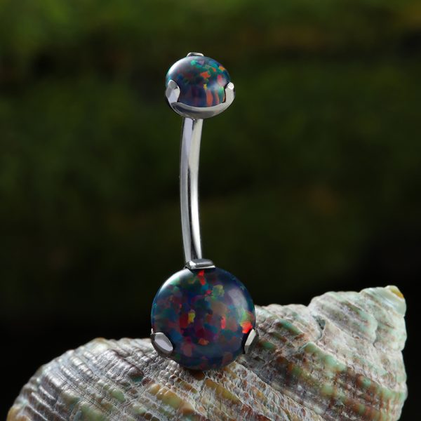 Titanium Claw Set Opal Navel Ring - Image 3