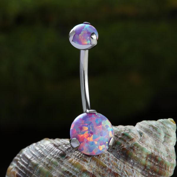 Double Claw Set Opal Titanium Navel Ring - Image 3