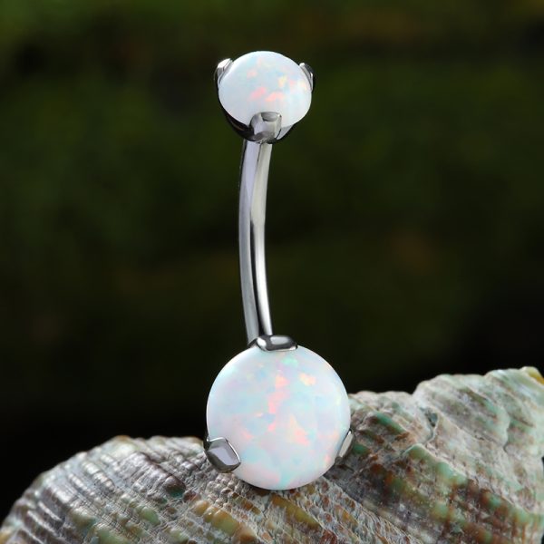 Double Claw Set Opal Titanium Navel Ring - Image 3