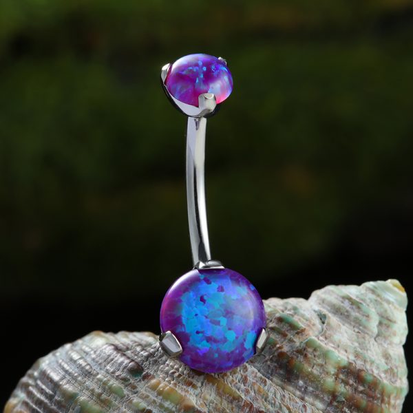 Prong Set Opal Titanium Navel Ring - Image 3