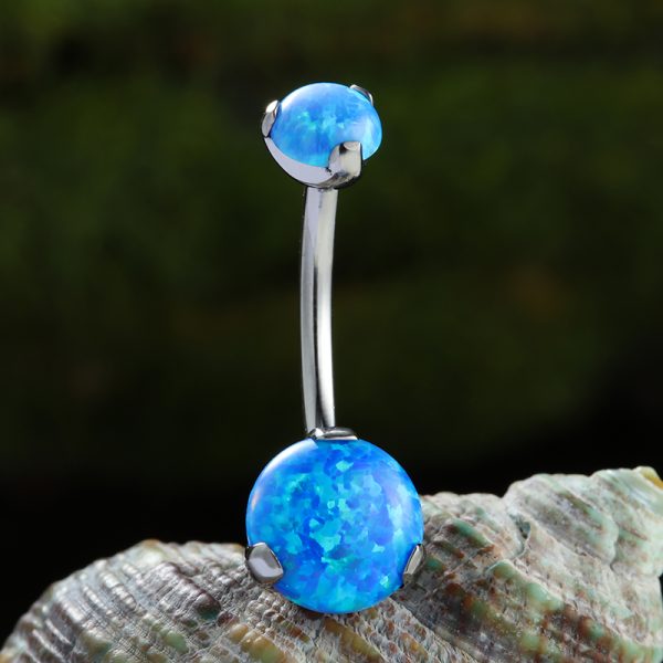 Titanium Claw Set Opal Navel Ring - Image 3