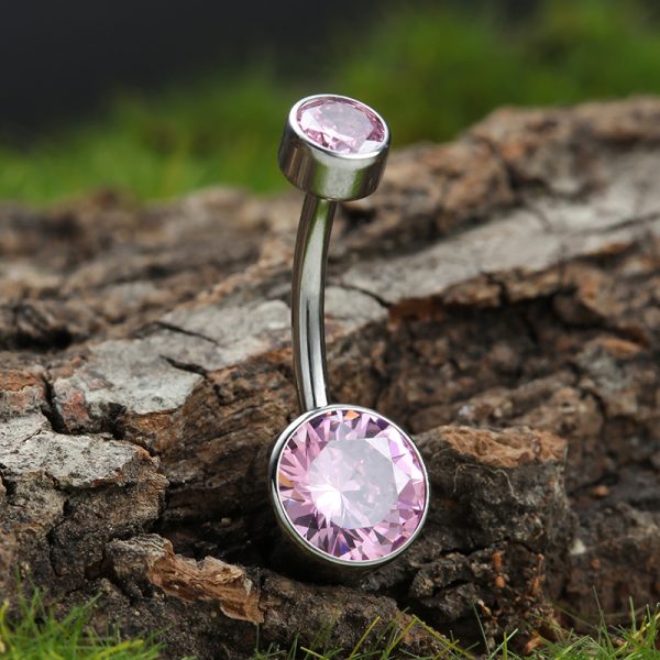 Titanium Pink Gemmed Navel Ring - Image 3