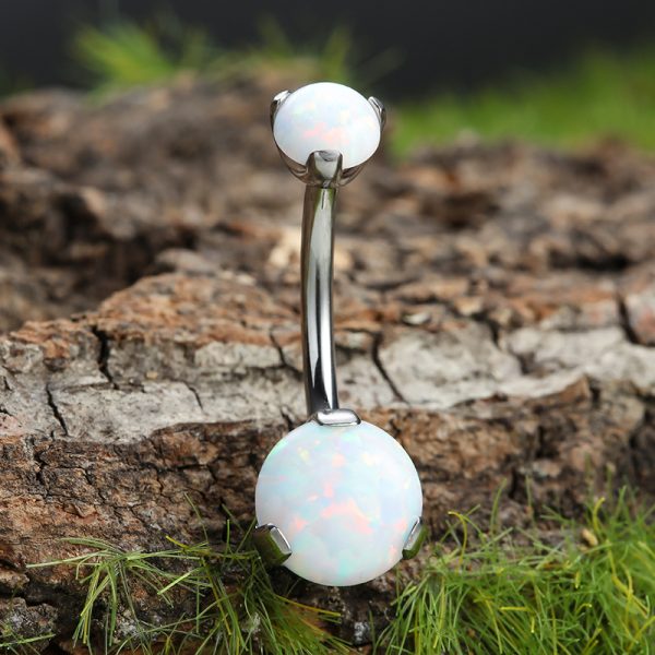 Double Claw Set Opal Titanium Navel Ring - Image 4