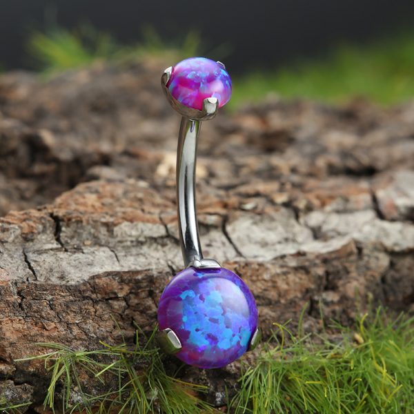 Prong Set Opal Titanium Navel Ring - Image 4