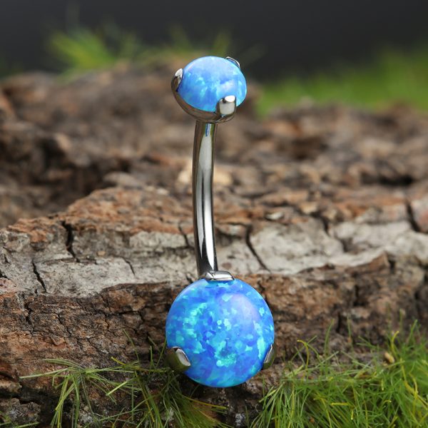 Titanium Claw Set Opal Navel Ring - Image 4