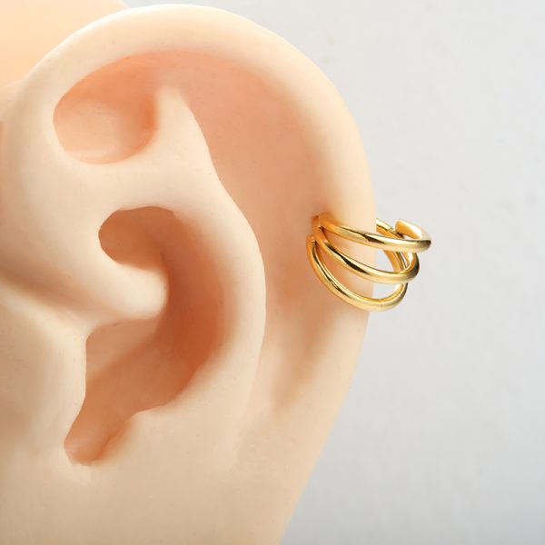 PVD Gold Titanium 3 Stack Ear Hinged Daith Ring - Image 3