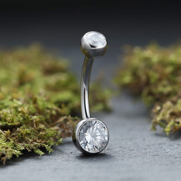 Titanium Bezel Set Crystal Navel Ring - Image 3