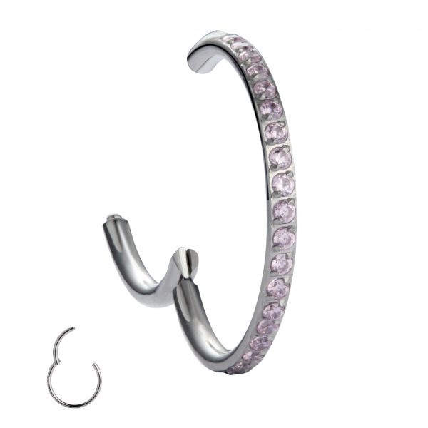 Full Side Gemmed Pink CZ Titanium Hinged Segment Ring - Image 5