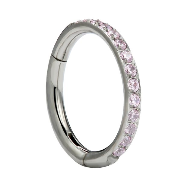 Full Side Gemmed Pink CZ Titanium Hinged Segment Ring - Image 6