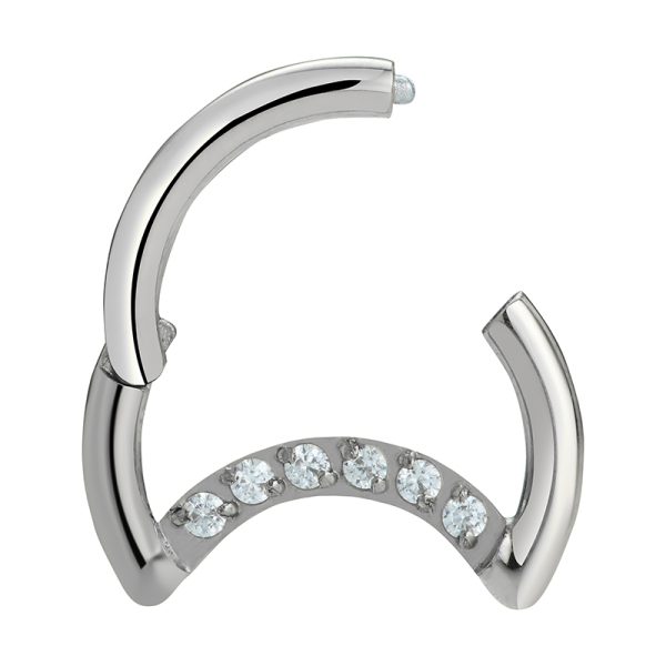 Titanium Gemmed Crecent Moon Hinged Segment Ring - Image 2