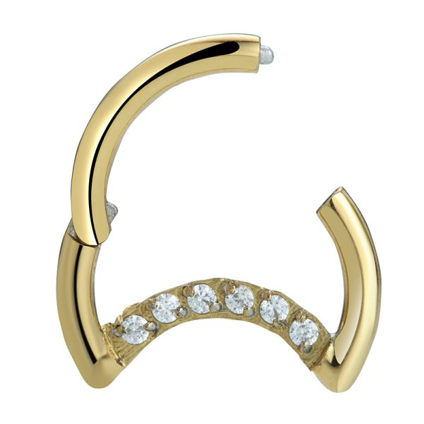 Gemmed Prong Set Clear CZ Titanium Crescent Clicker - Image 2