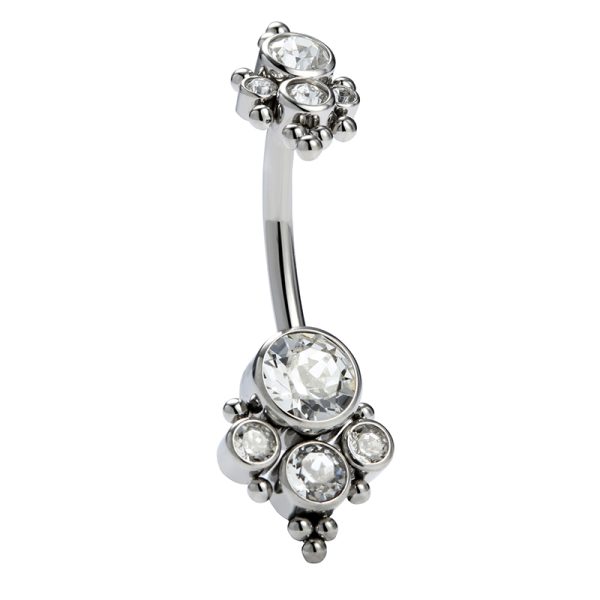 Titanium Internally Threaded Double Jeweled Navel Ring with Gem Cluster Bottom - Image 2