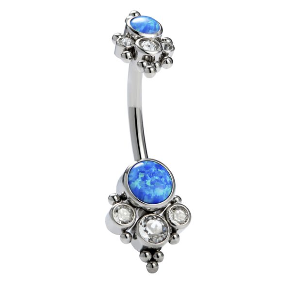 Titanium Threaded Navel Ring with Opal - Image 2