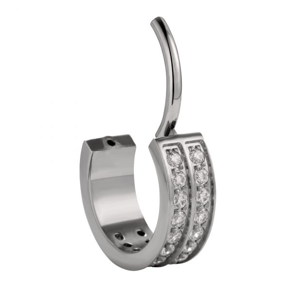 Double Side Gemmed Prong Set Clear CZ Titanium Hinged Segment Ring - Image 2