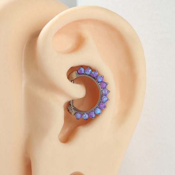 Full Front Opal Titanium Daith Rook Ring - Image 5