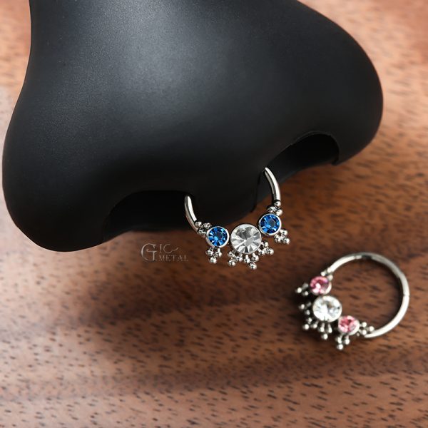 Titanium Bezel Set Crystal Septum Ring - Image 3