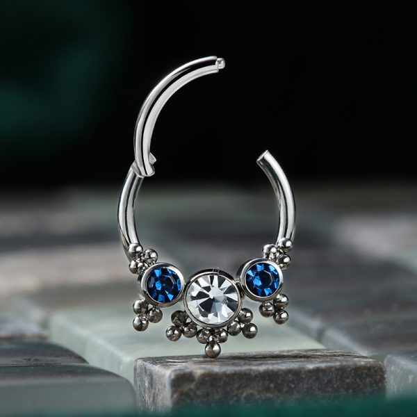 Titanium Bezel Set Crystal Septum Ring - Image 5