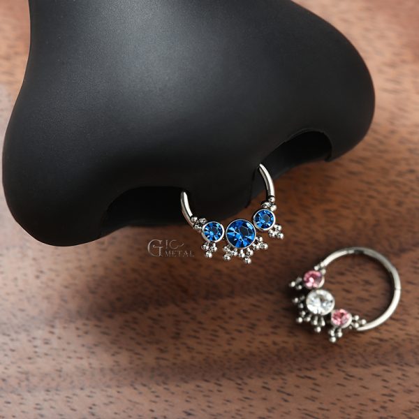 Titanium Bezel Set Crystal Septum Ring - Image 3